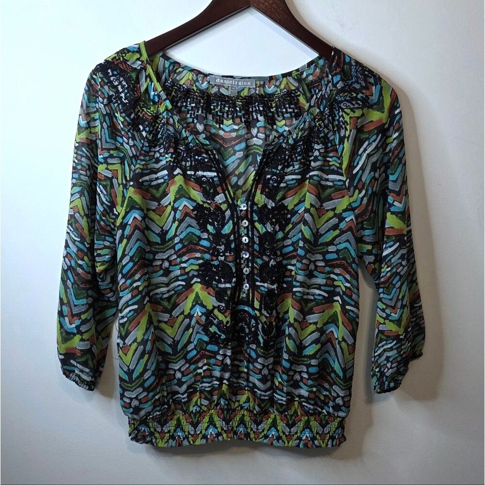 Daniel Rainn Embroidered Colorful Top Size Petite Small